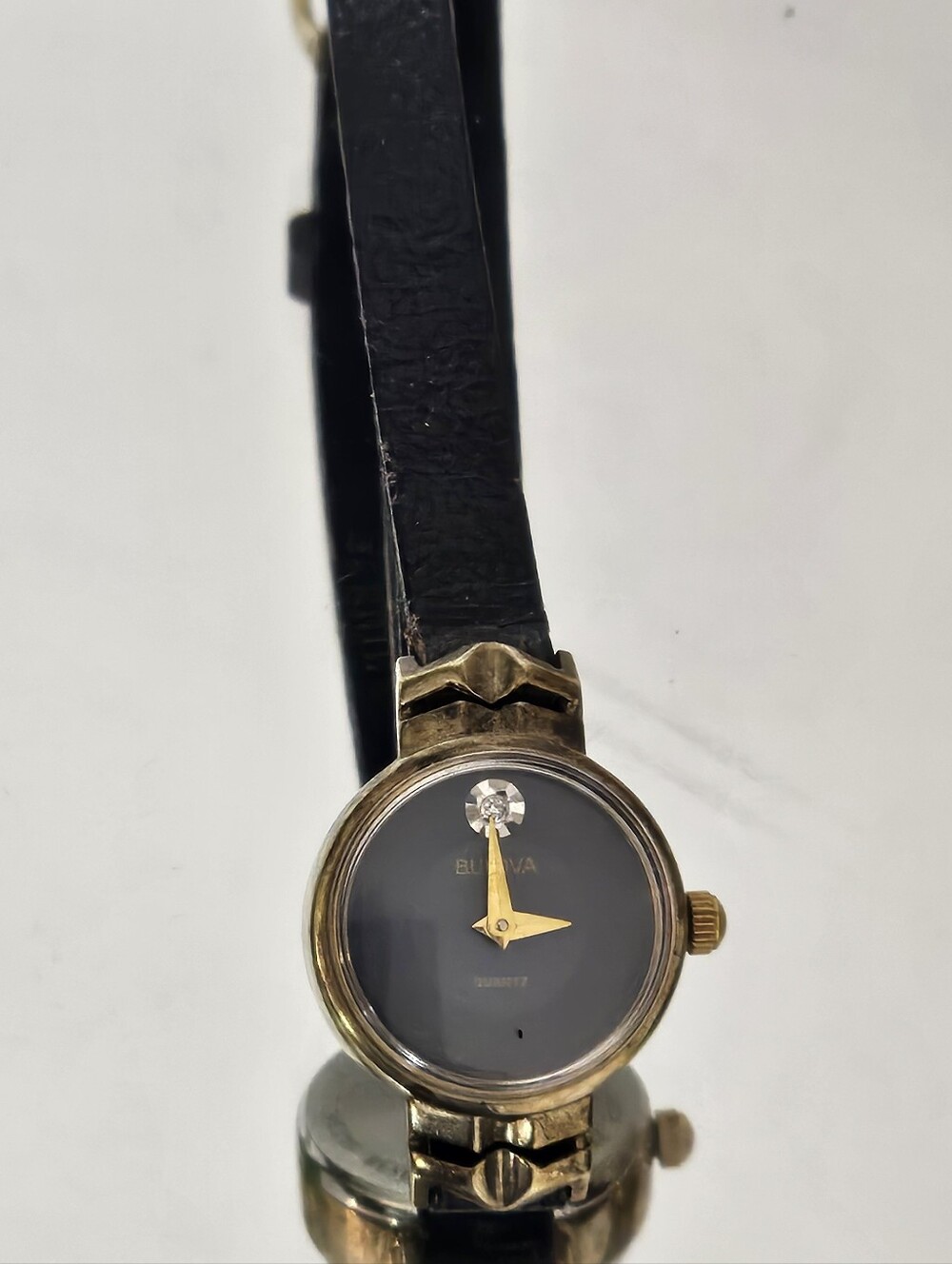 Vintage Bulova Black Dial Gold-Tone Ladies Watch